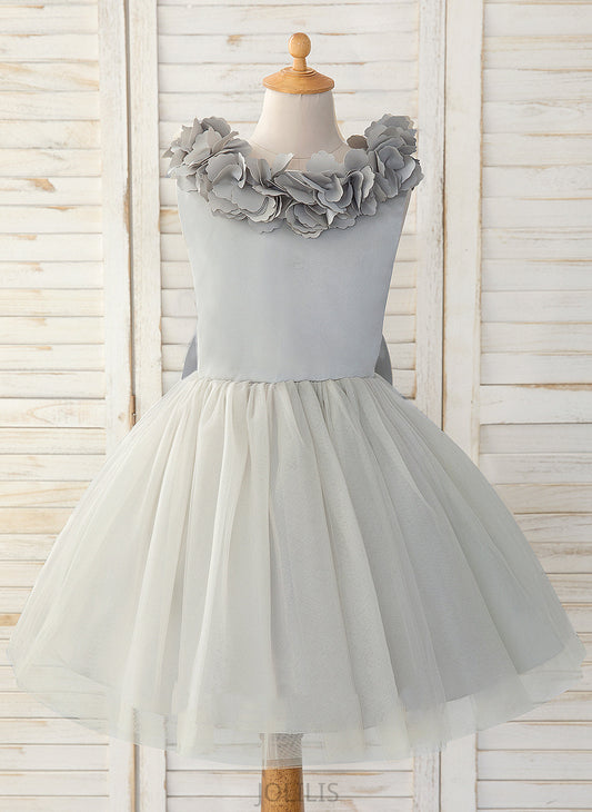 A-Line Sleeveless Neck Girl Flower Flower Girl Dresses Knee-length With - Mary Bow(s) Satin/Tulle Scoop Dress