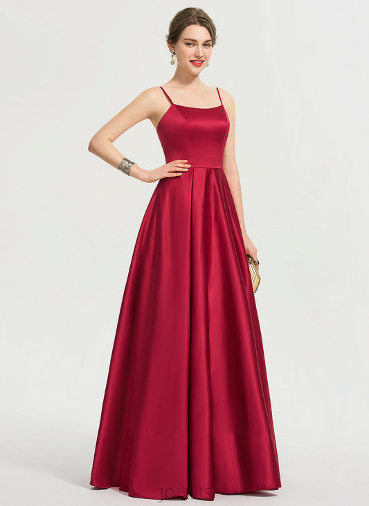 A-Line Satin Prom Dresses Square Neckline Floor-Length Amaya