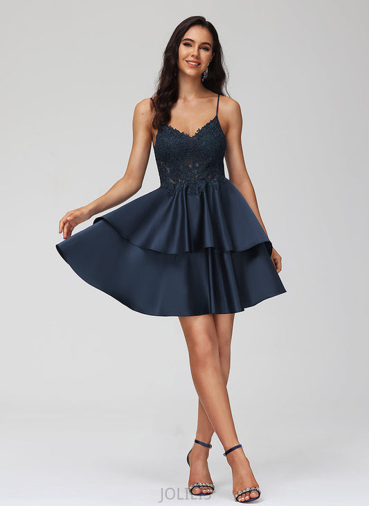 Dress Homecoming Satin Jennifer Short/Mini A-Line Homecoming Dresses With V-neck Lace