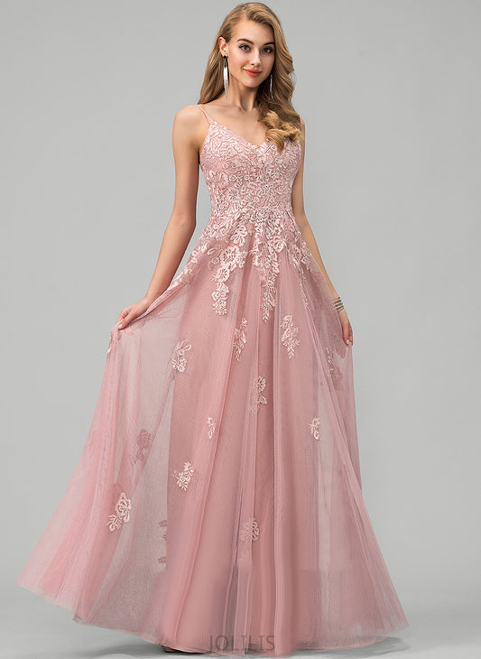 Floor-Length Patsy Ball-Gown/Princess Tulle V-neck Prom Dresses