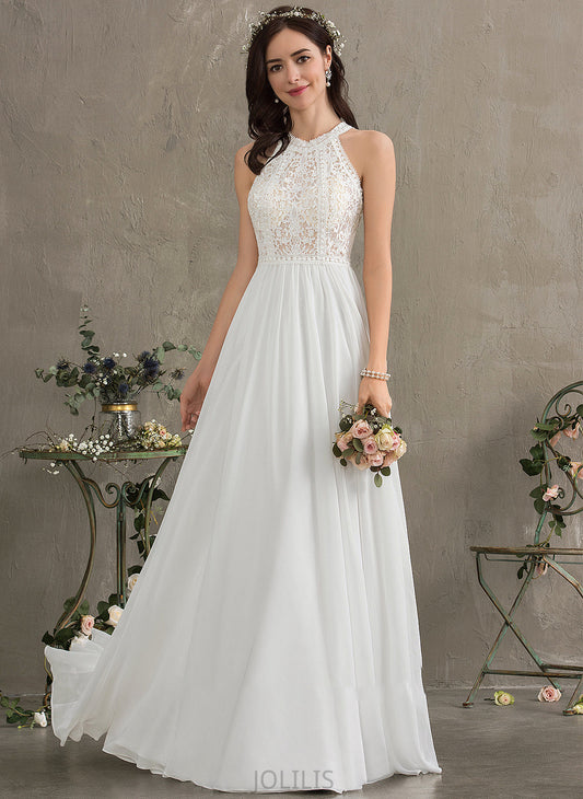 Wedding Dress Neck A-Line Scoop Chiffon Floor-Length Jazlyn Wedding Dresses