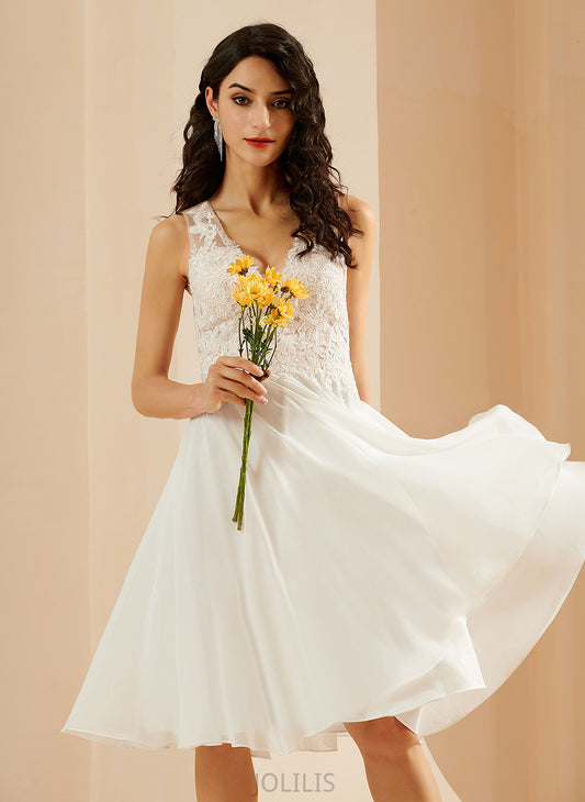 V-neck Dress Wedding Sequins Knee-Length Karley A-Line Chiffon Lace Wedding Dresses With