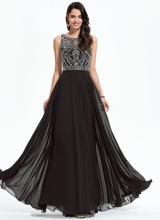 Prom Dresses Scoop Chiffon Beading A-Line Floor-Length Vicky With Sequins