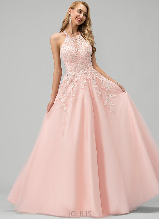 Sheila Tulle Floor-Length Beading Sequins Ball-Gown/Princess With Prom Dresses Scoop