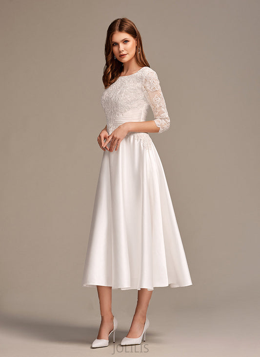 Dress Scoop Tracy Neck Tea-Length Pockets Wedding With Wedding Dresses A-Line