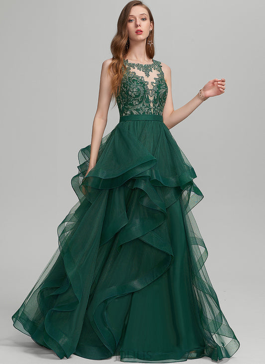 Tulle Sofia Floor-Length Scoop With Ball-Gown/Princess Ruffle Prom Dresses