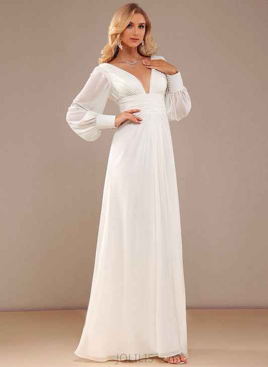 With V-neck Ruffle Wedding Dress A-Line Wedding Dresses Floor-Length Danica Chiffon