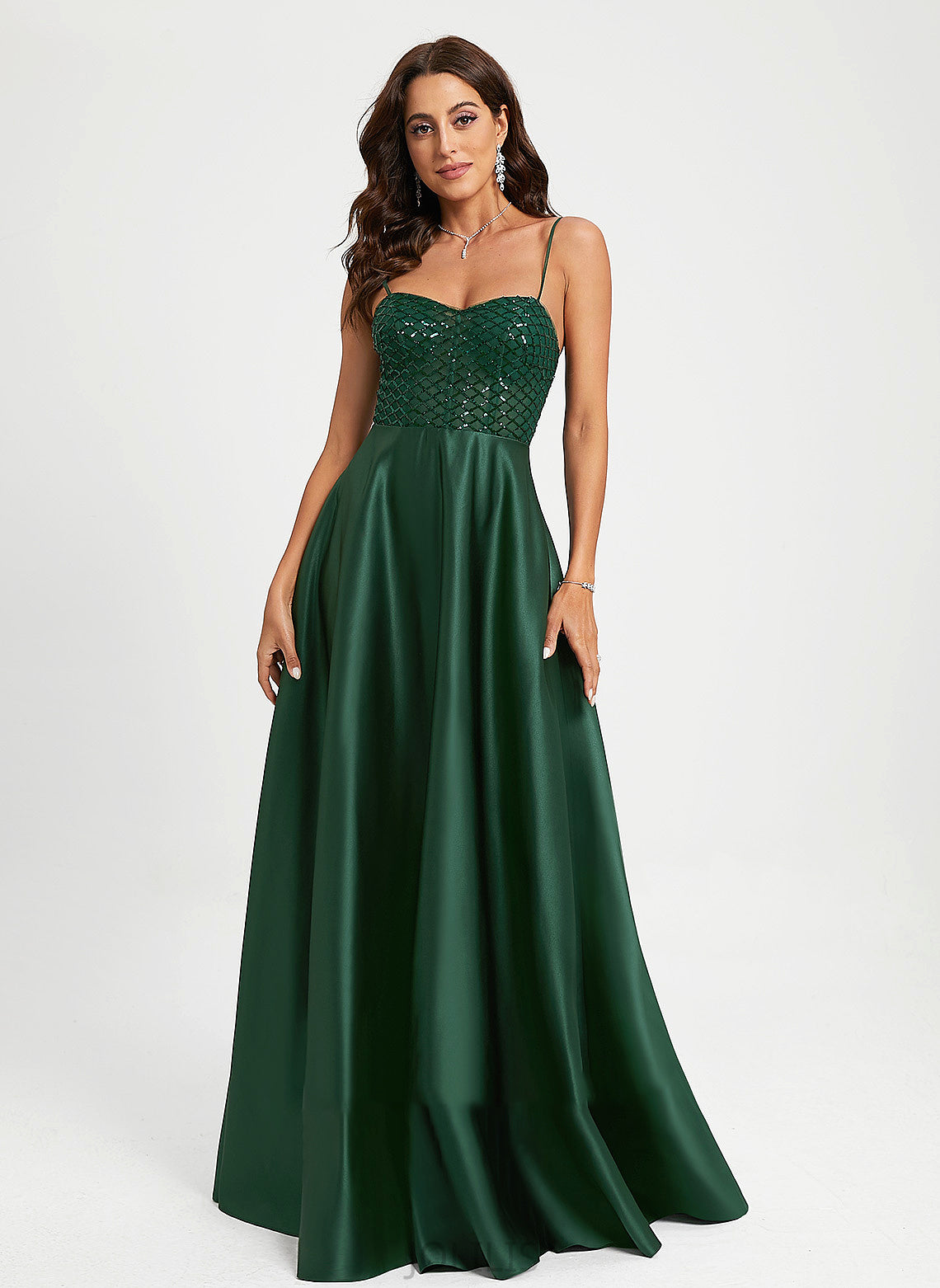 Leah A-Line Prom Dresses Sweetheart With Floor-Length Sequins Satin