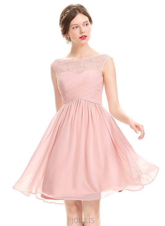 Knee-Length Prom Dresses Scoop Chiffon Ruffle Beading With Tulle Kayden A-Line