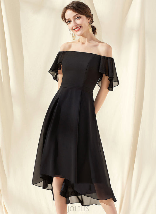 Off-the-Shoulder Cascading Chiffon With Karley A-Line Ruffles Homecoming Asymmetrical Dress Homecoming Dresses