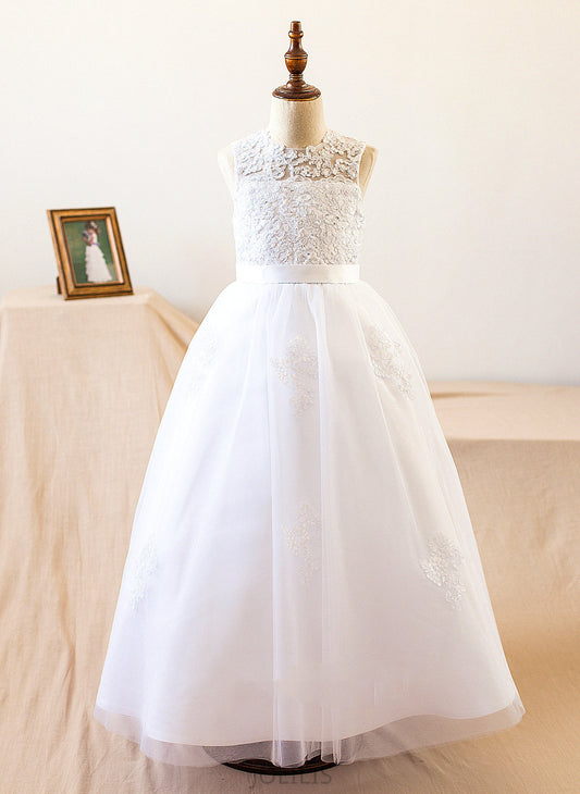 With A-Line/Princess Neck Sleeveless - Beading/Appliques Scoop Flower Flower Girl Dresses Satin/Tulle Clara Dress Girl Floor-length