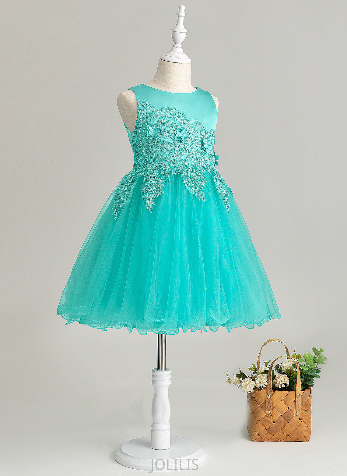 Knee-length Neck With Satin/Tulle/Lace A-Line Flower Girl Dresses Sleeveless Rosalie Girl Flower(s) Scoop - Dress Flower