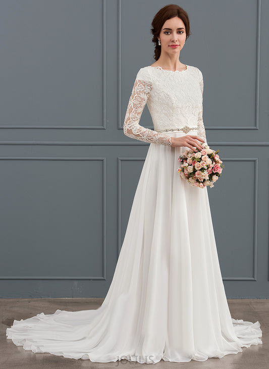 Chiffon Train Georgia Beading With Court Wedding Dresses A-Line Lace Dress Wedding