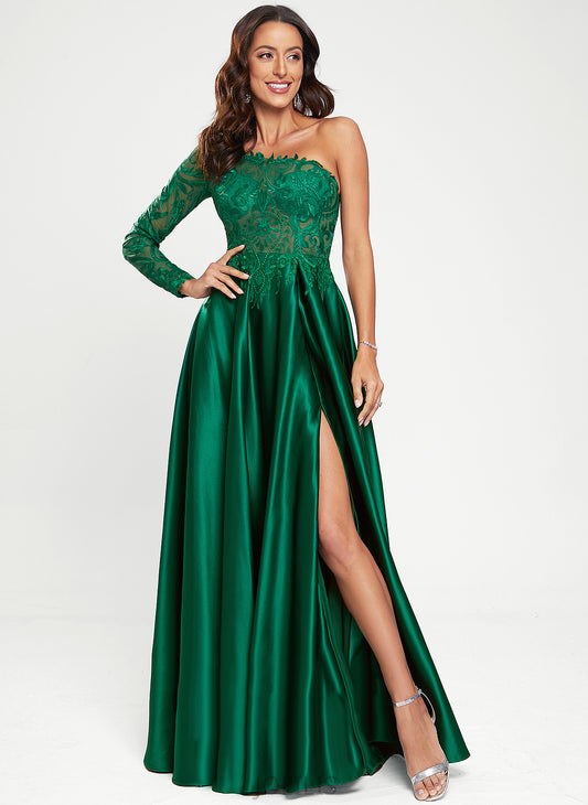 Prom Dresses Dixie Satin Floor-Length One-Shoulder A-Line