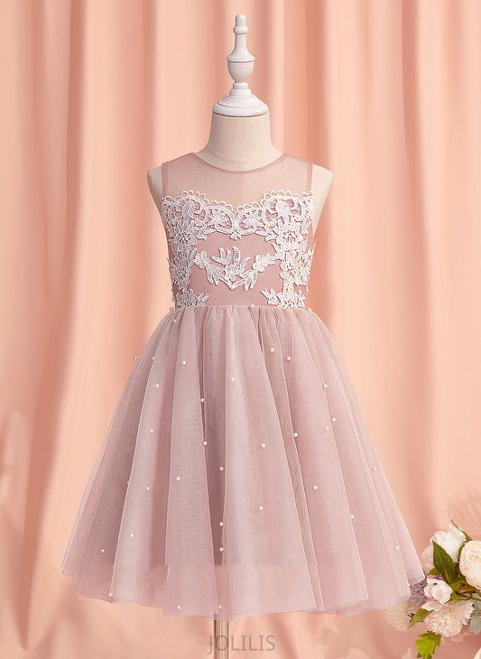 '- Girl Carolyn Flower Tulle Knee-length Scoop A-Line With Lace/Beading Flower Girl Dresses Neck Sleeveless Dress