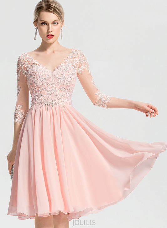 With Lace Wedding Diamond Chiffon V-neck Dress A-Line Beading Knee-Length Wedding Dresses