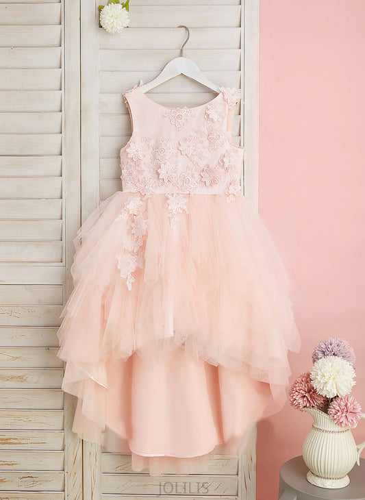 Scoop Angel Lace/Flower(s)/V Sleeveless Flower Girl Dresses With - Back Tulle Flower Ball-Gown/Princess Girl Dress Neck Asymmetrical