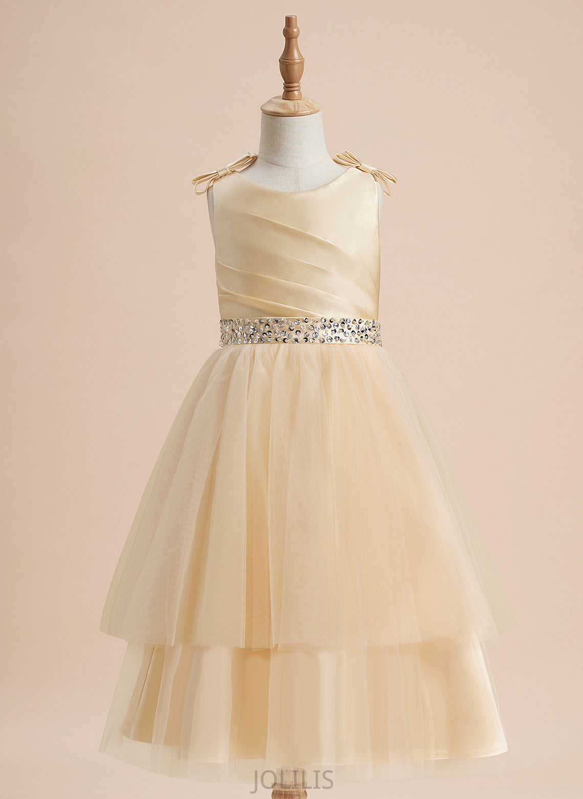 Scoop Sleeveless Girl Bethany Dress With Beading/Sequins/Bow(s) Flower Girl Dresses Satin/Tulle A-Line - Neck Flower Knee-length