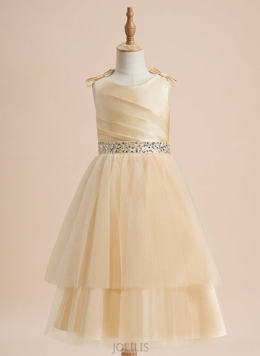 Scoop Sleeveless Girl Bethany Dress With Beading/Sequins/Bow(s) Flower Girl Dresses Satin/Tulle A-Line - Neck Flower Knee-length