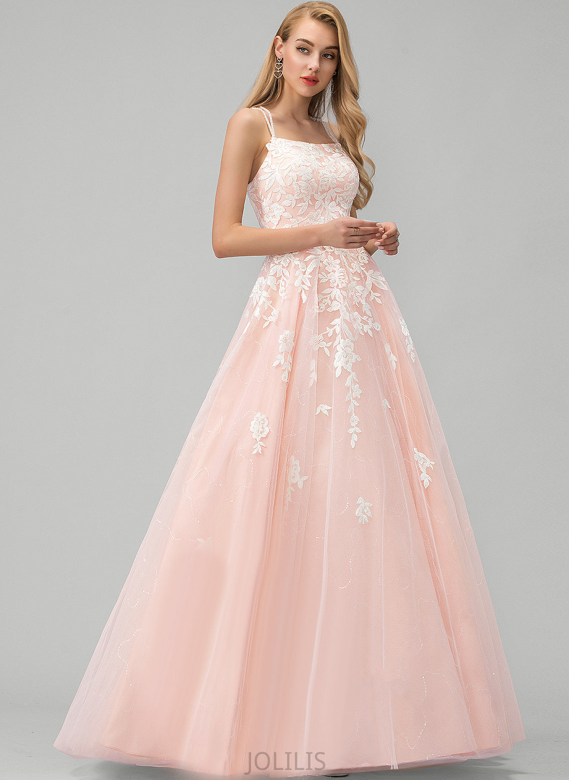 Ball-Gown/Princess Regan Sequins Floor-Length Square With Prom Dresses Tulle