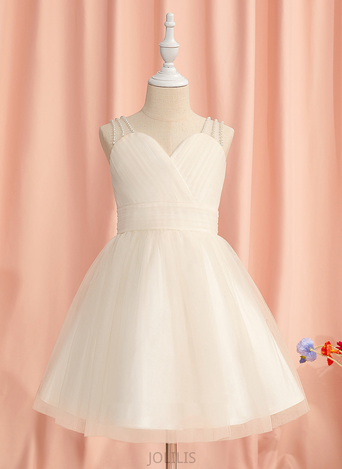 Knee-length A-Line Tulle Flower Girl Dresses Ruffles/Beading Joan With Flower Dress Sleeveless Girl V-neck -