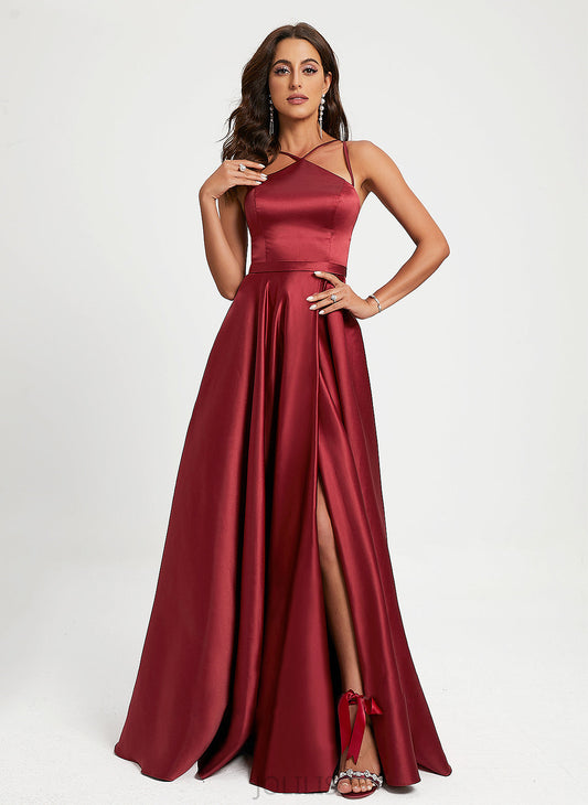 Floor-Length A-Line Halter Callie Prom Dresses Satin