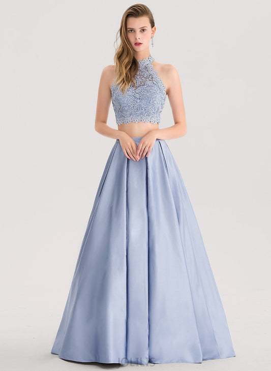 Scoop Prom Dresses Beading With Sequins Ball-Gown/Princess Neck Addyson Satin Floor-Length