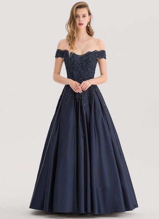 Beading Prom Dresses Satin Caitlyn Off-the-Shoulder Sequins Floor-Length With Ball-Gown/Princess