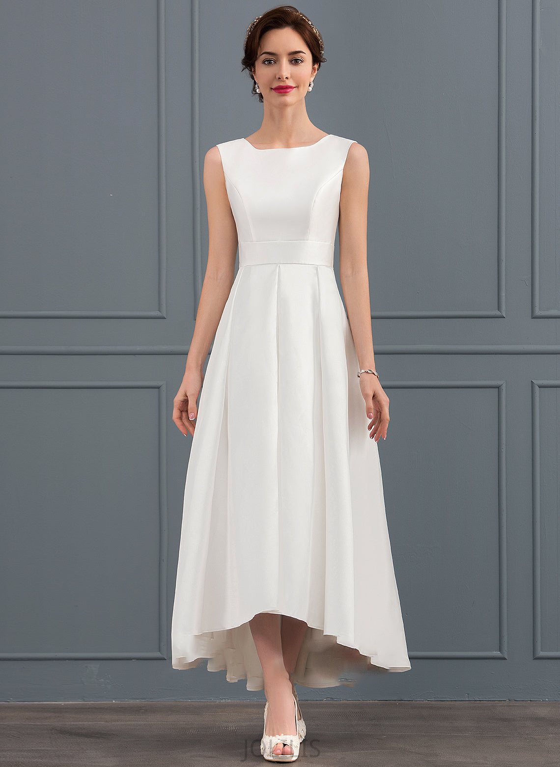 Dress Asymmetrical Square Wedding Dresses Wedding Satin Neckline A-Line Peggie