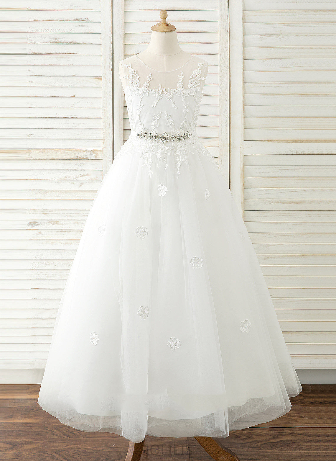 Flower Girl Dresses Emilia Flower Floor-length - A-Line Tulle/Lace Dress Neck Scoop Girl Sleeveless