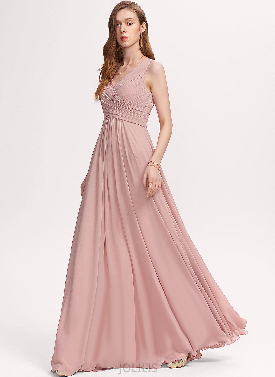 With Chiffon V-neck A-Line Floor-Length Carolina Prom Dresses Pleated