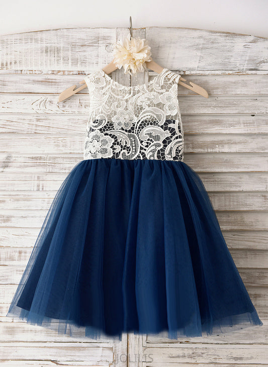 Flower Girl Dresses A-Line Tulle Knee-length - Celeste With Lace Sleeveless Scoop Flower Neck Dress Girl