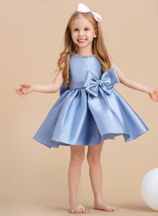 Flower Girl Dresses Flower Dress Bow(s) Silvia Ball-Gown/Princess Knee-length With Scoop Neck Girl Sleeveless Satin -