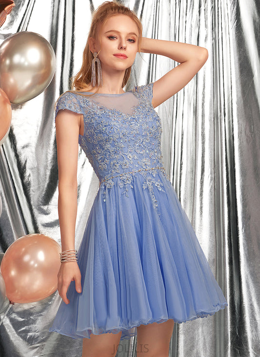 Lace Homecoming Scoop Dress Alexus Short/Mini A-Line Beading Appliques With Tulle Homecoming Dresses Neck Lace