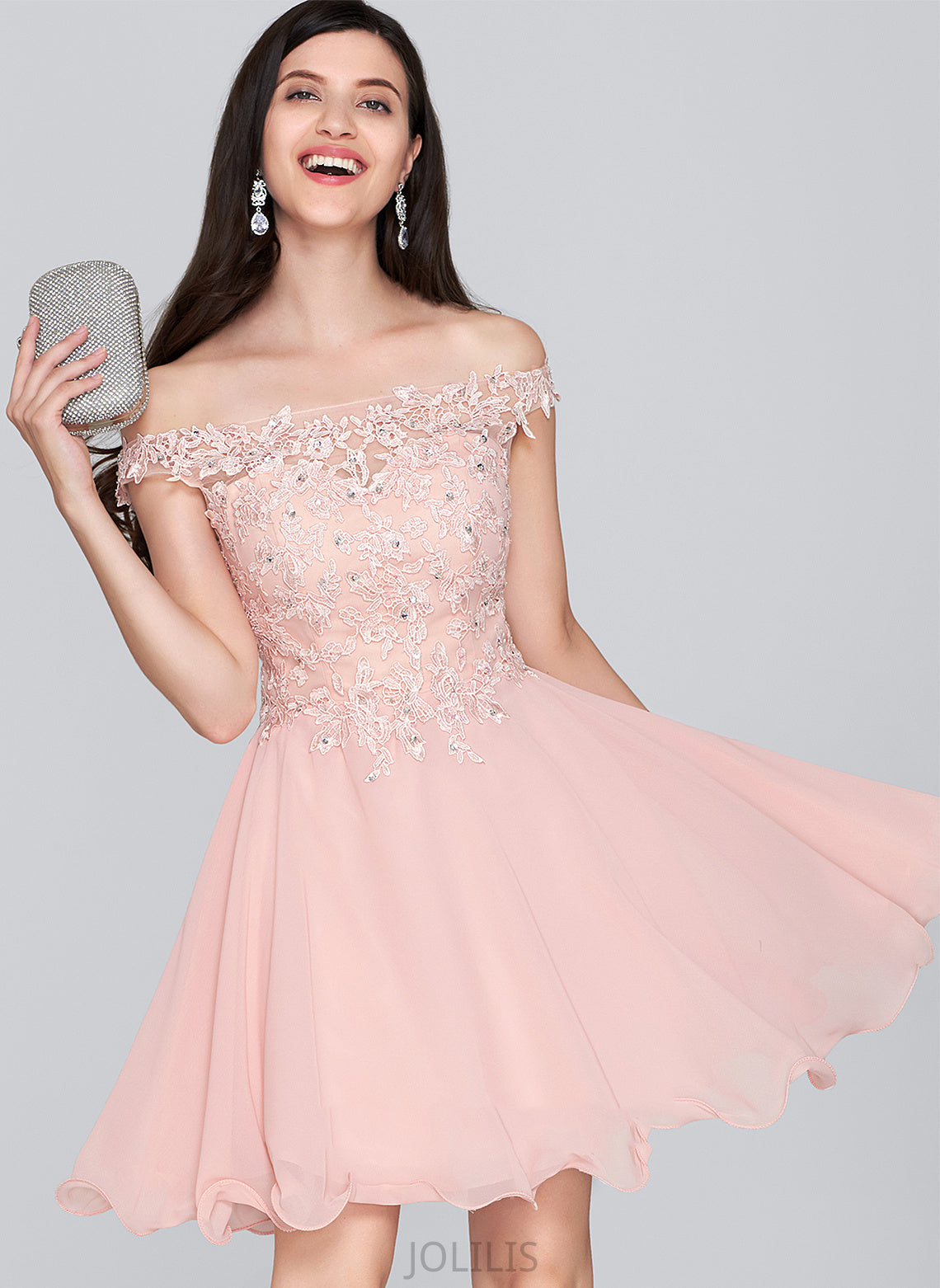 Homecoming Dresses Amina Short/Mini Chiffon Beading Dress Lace With Homecoming A-Line Off-the-Shoulder