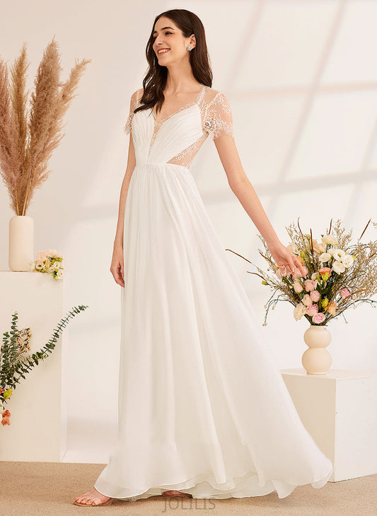 Ruffle V-neck Wedding With Lainey Wedding Dresses Dress A-Line Floor-Length