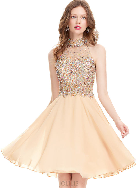 Scoop Beading Chiffon Homecoming Dresses Pearl Knee-Length Sequins Neck With Dress A-Line Homecoming