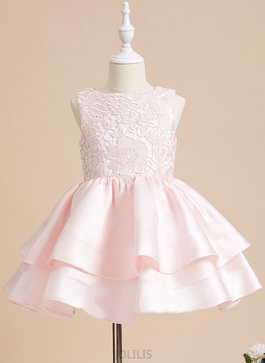 A-Line Flower Londyn Sleeveless Dress Short/Mini - Scoop Neck Girl Satin/Lace Flower Girl Dresses