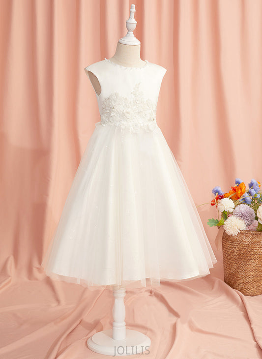 Flower - With Scoop Tea-length Dress Girl Lace/Beading/Flower(s) Sleeveless Flower Girl Dresses Tulle Neck Haylee Ball-Gown/Princess