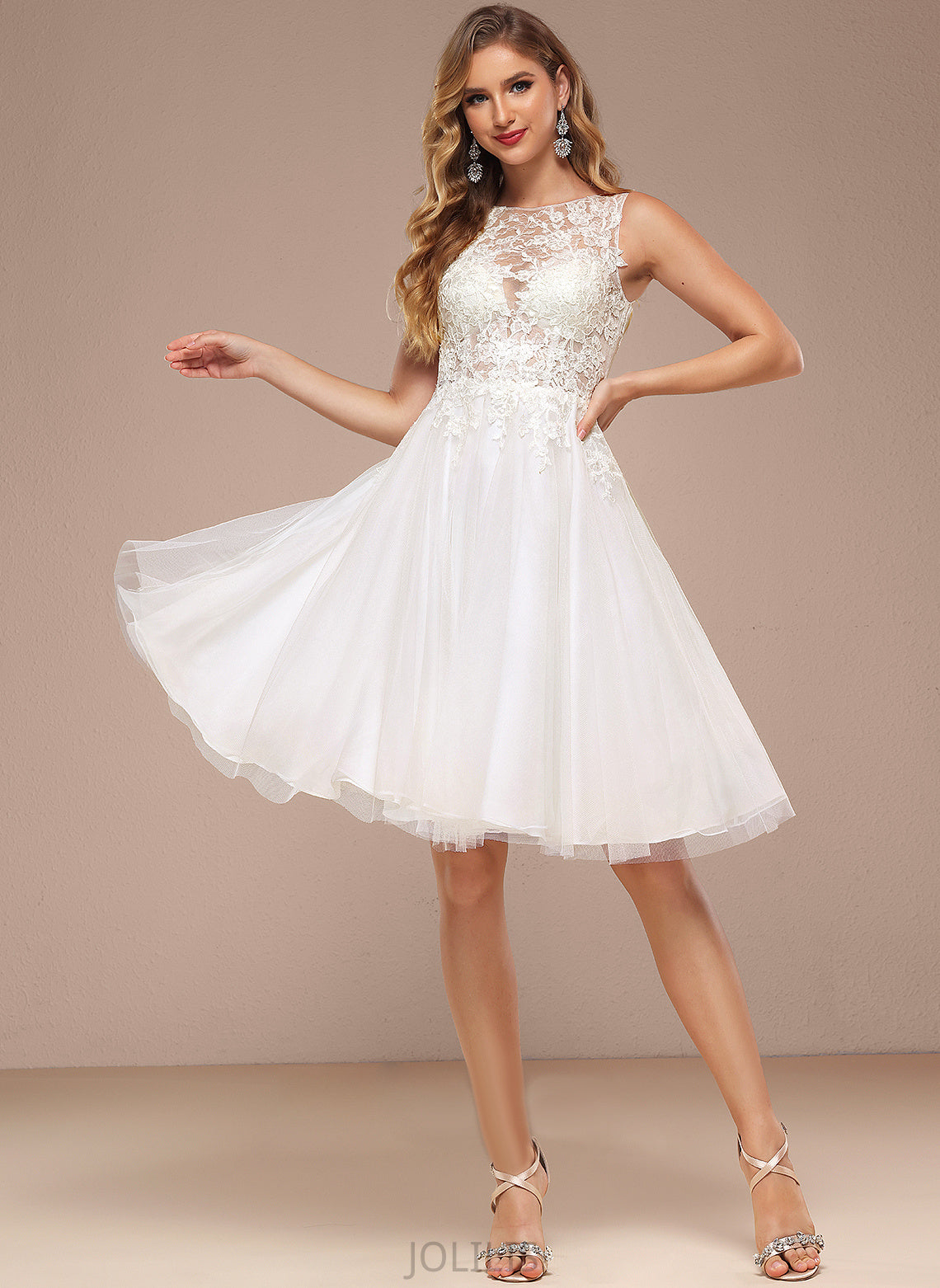 Wedding Wedding Dresses With Sequins Knee-Length Neck Dress Makayla Boat Tulle A-Line Lace