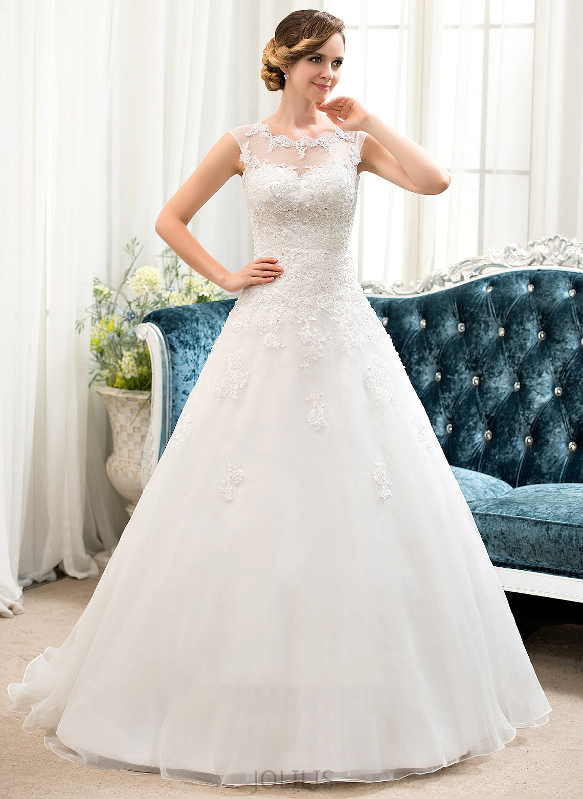 Beading Lynn Wedding Organza Train Tulle With Sweep Ball-Gown/Princess Wedding Dresses Sequins Lace Dress Illusion