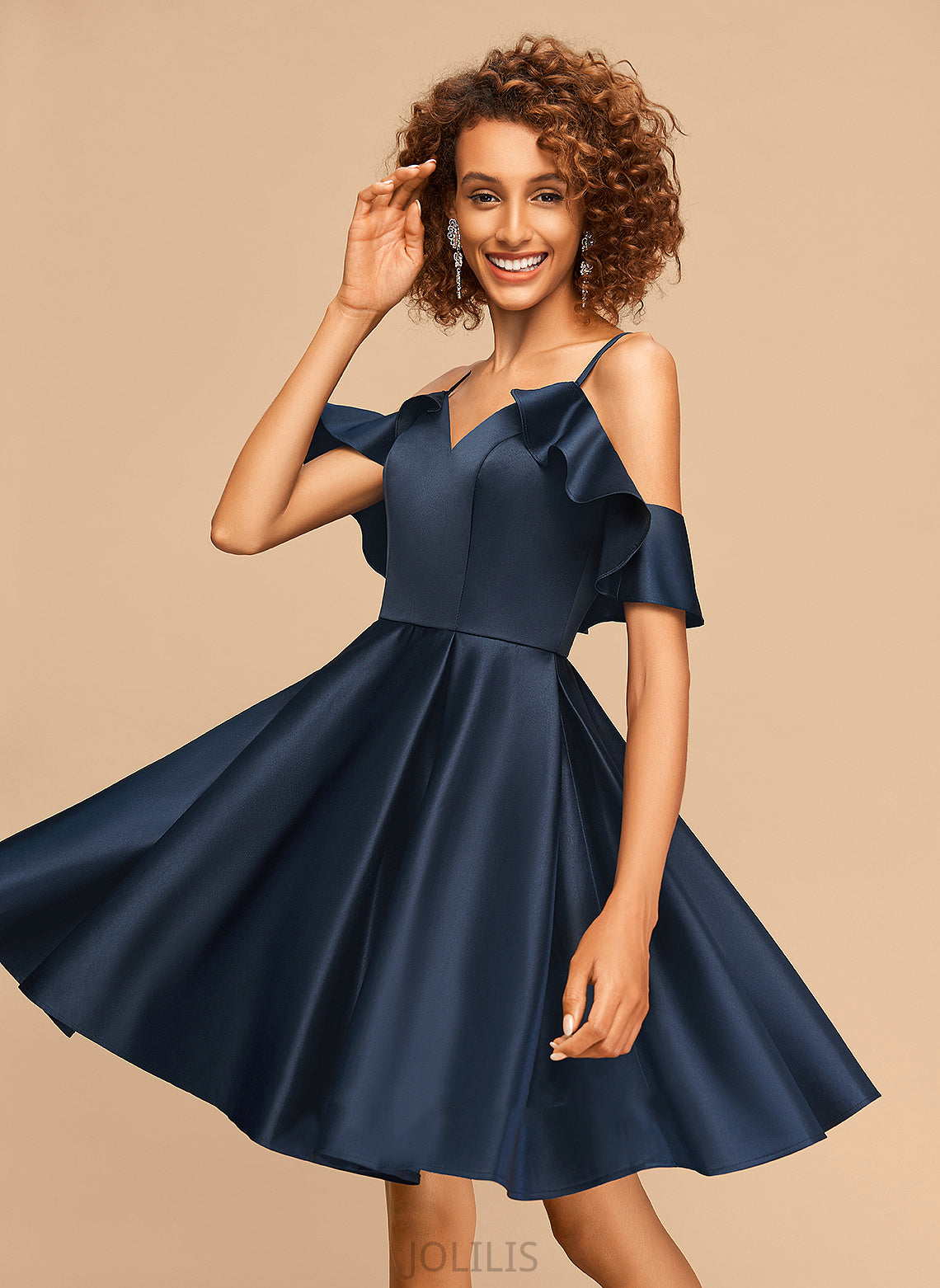 Homecoming Dresses A-Line With Short/Mini Satin Ruffles Homecoming V-neck Dress Cascading Vivian