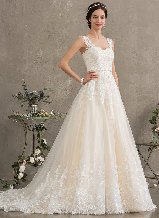 Sweetheart Ball-Gown/Princess Court Beading Wedding Dresses Tulle Dress Wedding Jacqueline With Sequins Train