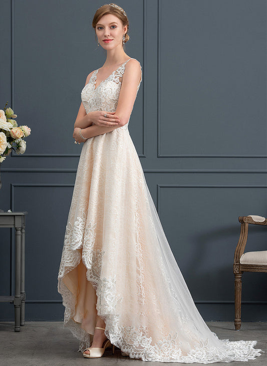 Kiana With Lace Asymmetrical Tulle V-neck Dress A-Line Wedding Dresses Wedding