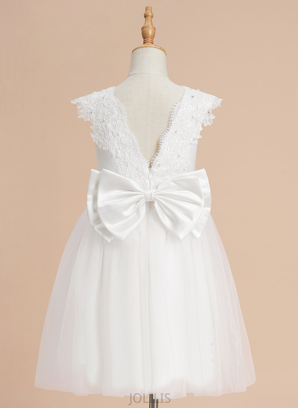 Sleeveless A-Line Beading/Sequins/Bow(s) Neck Girl With Tulle - Flower Girl Dresses Scoop Flower Knee-length Viv Dress