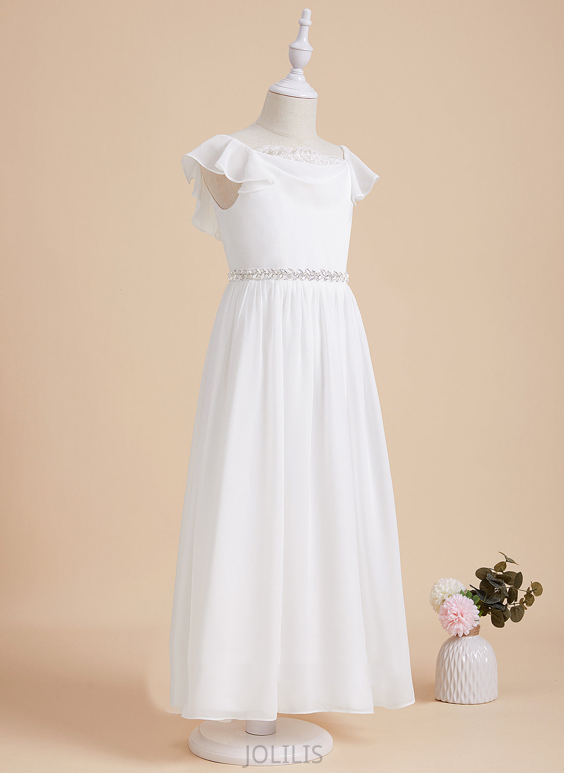 Dress Girl - Neck Short A-Line Chiffon/Lace Sleeves Beading Flower With Ankle-length Valerie Scoop Flower Girl Dresses