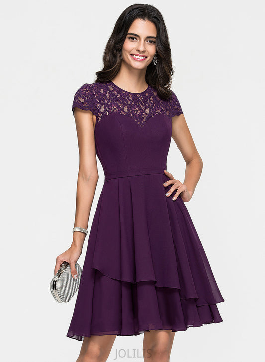 Chiffon Lace With Ruffles Homecoming Dresses A-Line Dress Homecoming Neck Knee-Length Cascading Maci Scoop