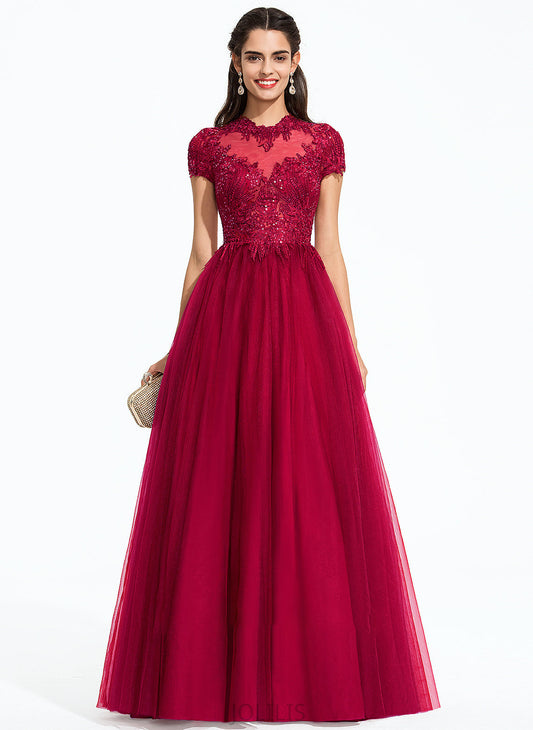 Floor-Length Prom Dresses Sequins Ball-Gown/Princess Tulle With Neck Scoop Lindsay