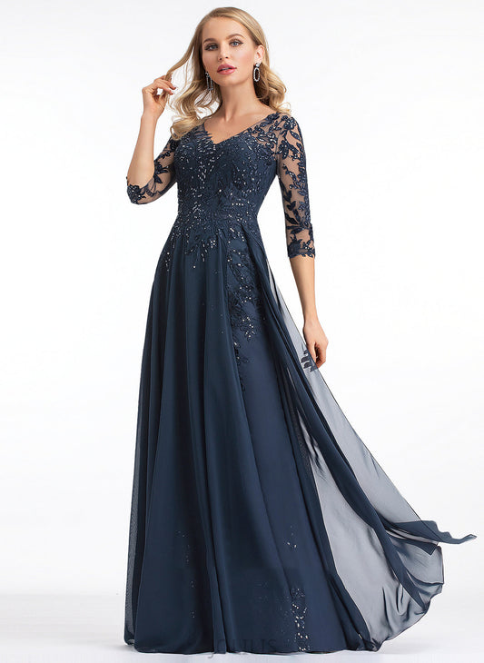 Isabela V-neck Sequins Floor-Length A-Line Prom Dresses With Chiffon