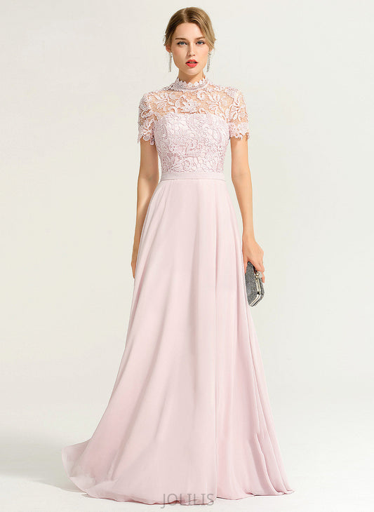 High Floor-Length A-Line Neck Sequins With Chiffon Prom Dresses Paula